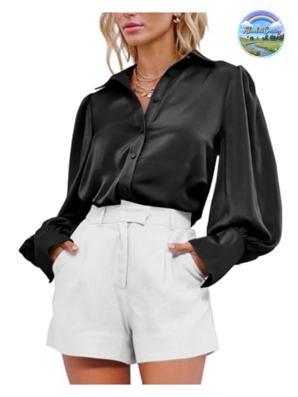Satin Silk-Like Blouse Button Down Long Sleeve Shirt